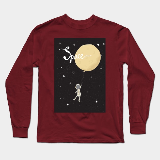 Space and Astronaut in galaxy Long Sleeve T-Shirt by Janatshie